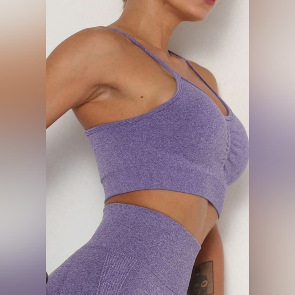 2pc High Waist Seamless Short & Crop Top Set Yoga Women's Active Sz S New